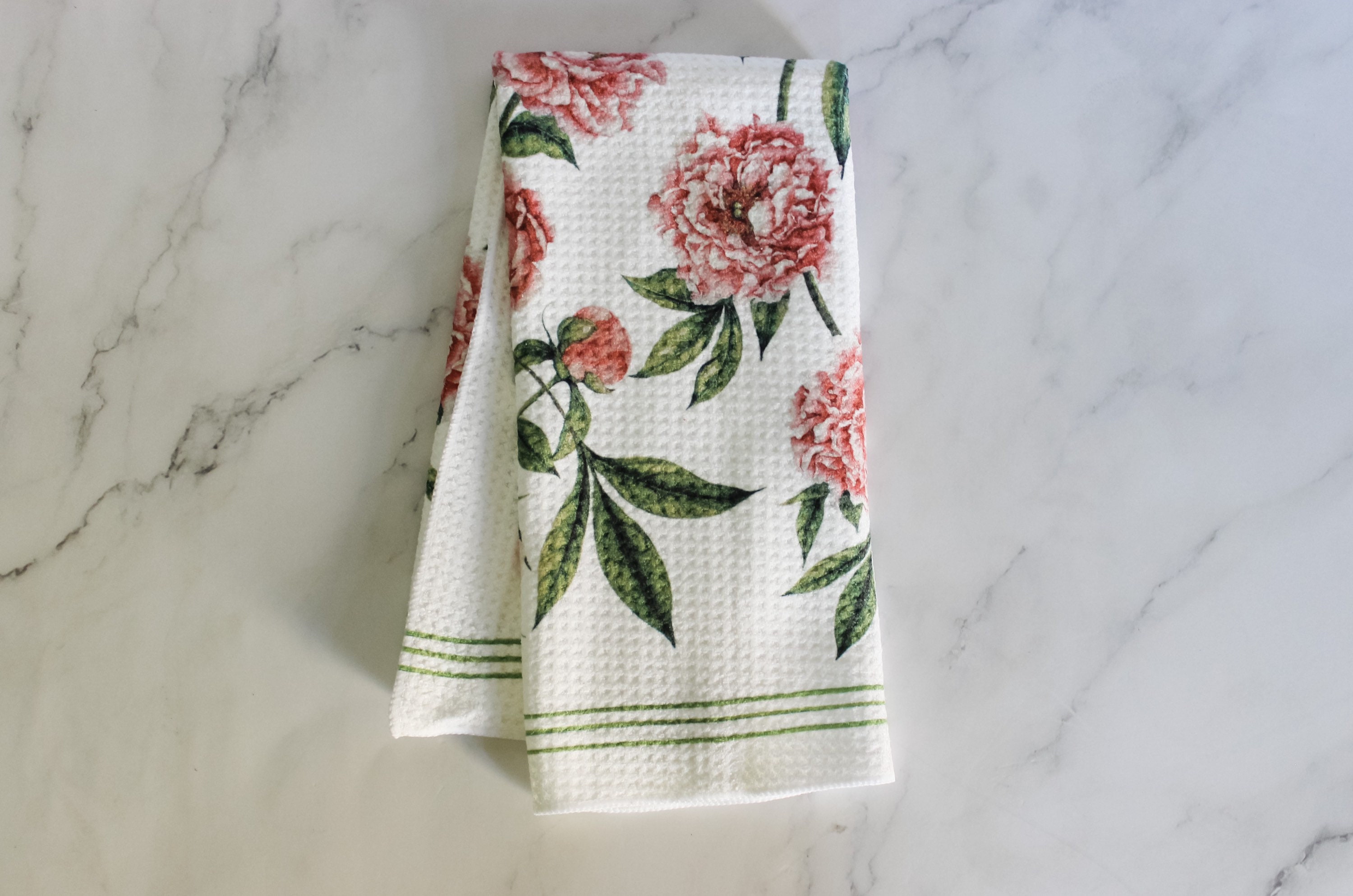 Peony Flower Dish Towel Handmade Kitchen Towel Tea Towel Etsy