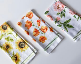 Watercolor Floral Dish Towel Trio - 3pk - Kitchen Towel Tea Towel - 16''x24''