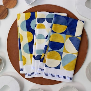 Cool Geo Boho Dish Towel Trio – Bauhaus Geometric Boho Modern Kitchen Towel Set, Tea Towel, Mother in Law Hostess Gift, Eco