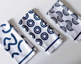 Blue Swirl Abstract Dish Towel Trio - 3pk - Kitchen Towel Tea Towel - 16''x24''