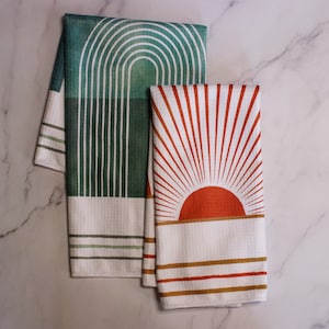 Sunrise and Waterfall Dish Towel Twin Set 2pk Kitchen Towel Tea Towel 16''x24'' image 1
