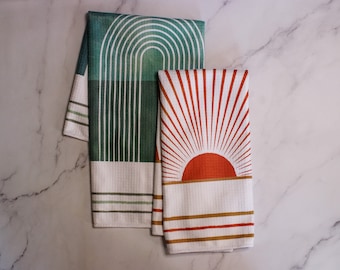 Sunrise and Waterfall Dish Towel Twin Set - 2pk - Kitchen Towel Tea Towel - 16''x24''