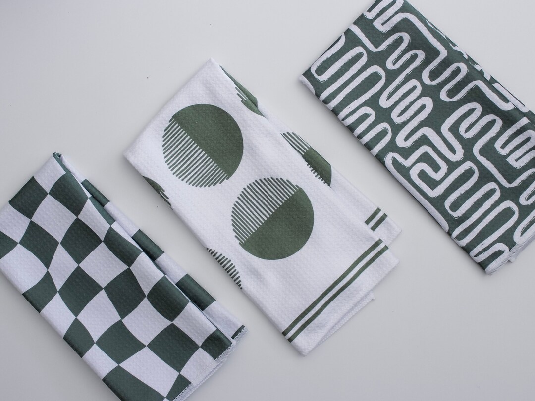 Sage Green Dish Towel Trio 3pk Kitchen Towel Tea Towel Etsy