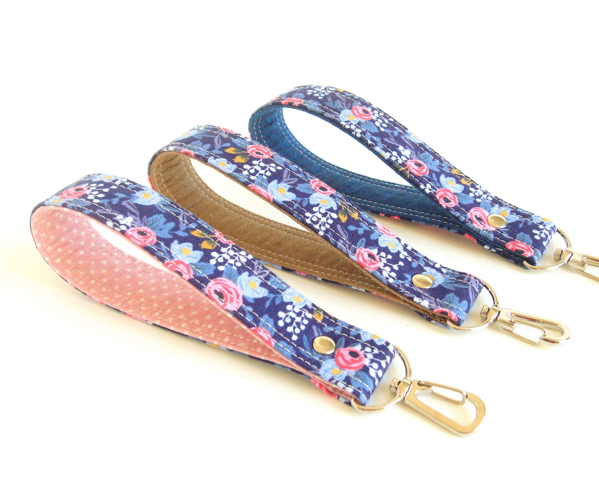 Keychain Strap 6 Loop Red Floral Key Fob Purse or Wallet Strap Flower
