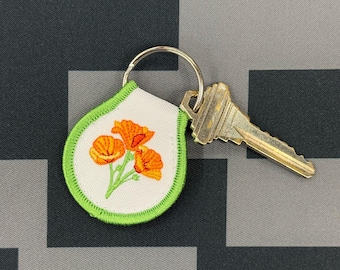 California Poppy Embroidered Patch Keychain