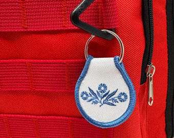 Blue Cornflower Embroidered Patch Keychain