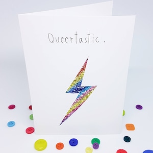 Queertastic Rainbow Lightning Bolt Card