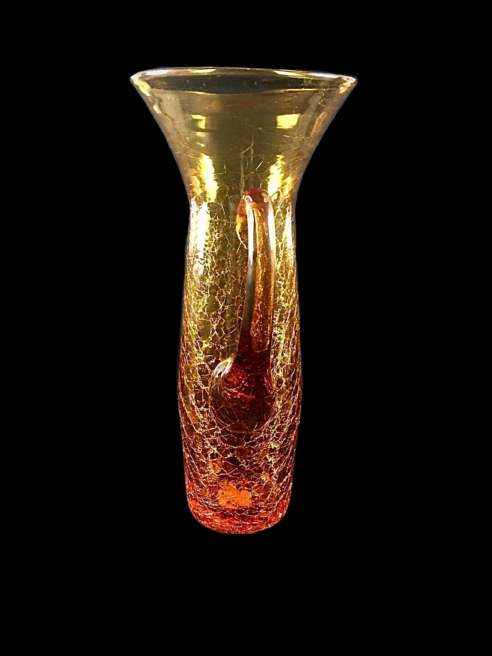 Rainbow Art Glass 9702 Honey Amber Crackle Glass Long John Pitcher