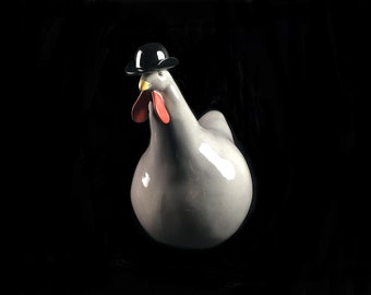 Catherine Hunter Ceramic Les Poules Luxe Gerard With Bowler Hat Rooster