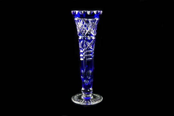 Bohemian Crystal Cobalt Cut To Clear Bud Vase Etsy