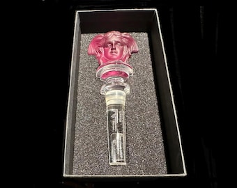 Versace by Rosenthal Frosted Amethyst Medusa Lumiere Bottle Stopper with Original Box and Sticker
