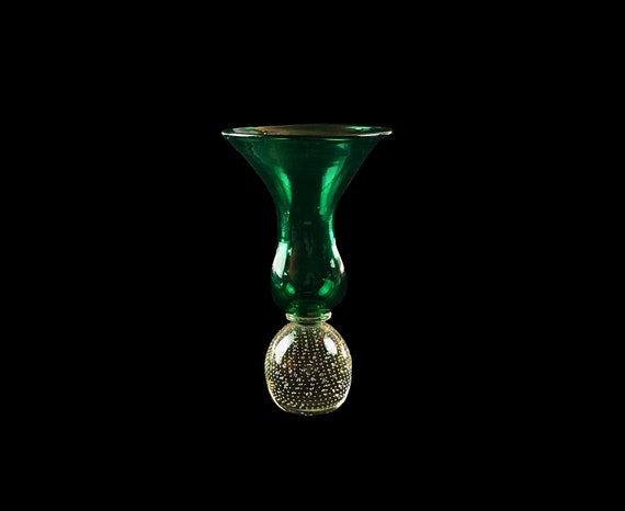 Erickson Glassworks 716 Raindrop Bail Emerald Flared Trumpet Vase