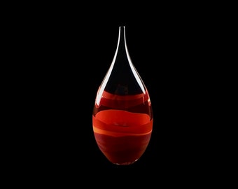 Caleb Siemon Signed and Dated Red Ribbon Teardrop Vase