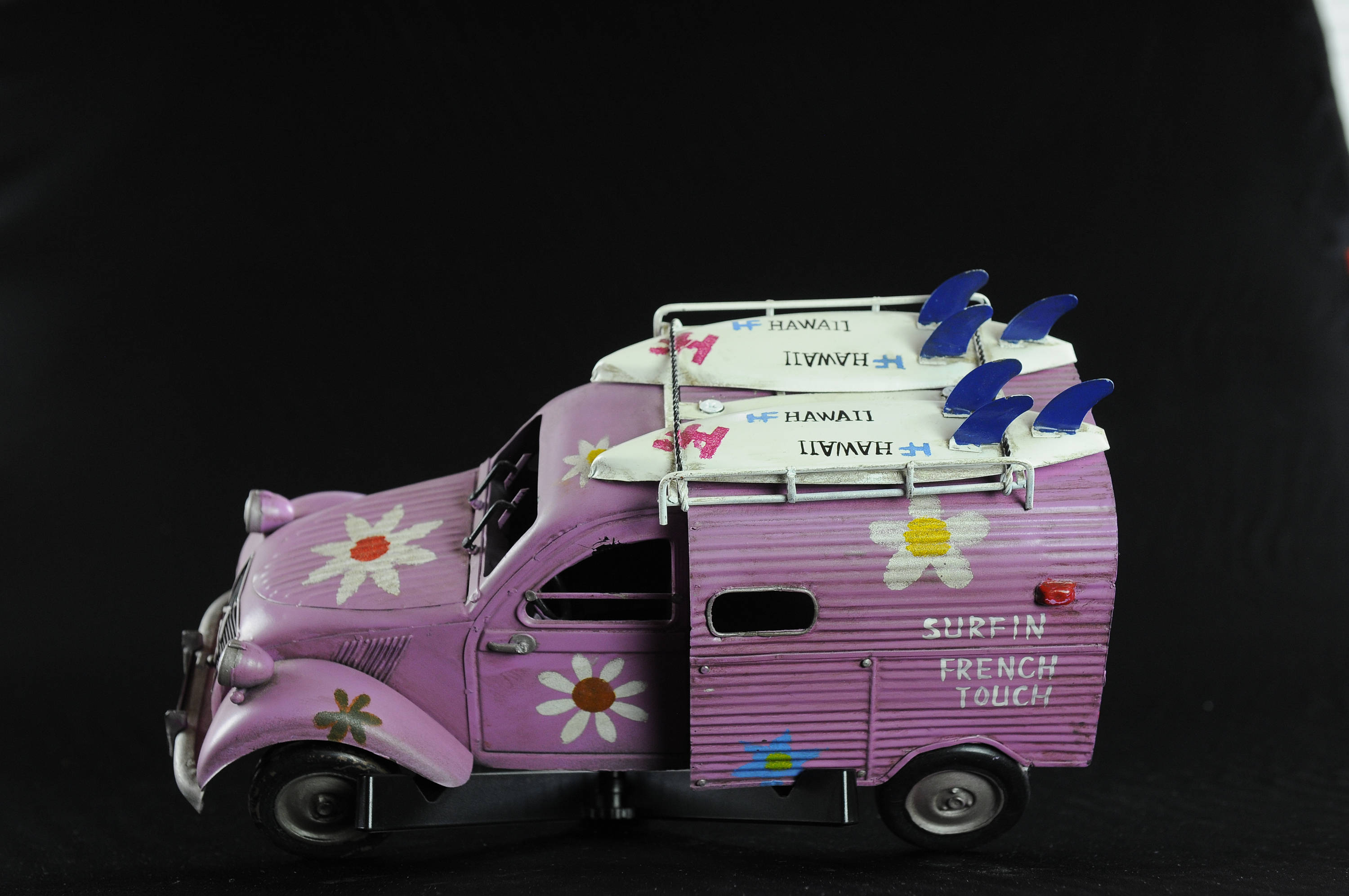 Vintage Hand Painted Tin Toy Truck--citroen C2V Surfin French
