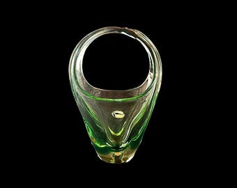 Železny Brod Sklo Miroslav Klinger Green and Citrine Glass Basket