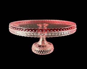 LE Smith Hobnail Pink 11” Glass Pedestal Cake Stand