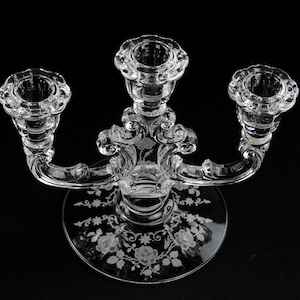 Fostoria Midnight Rose  3 Light Candlestick Pair