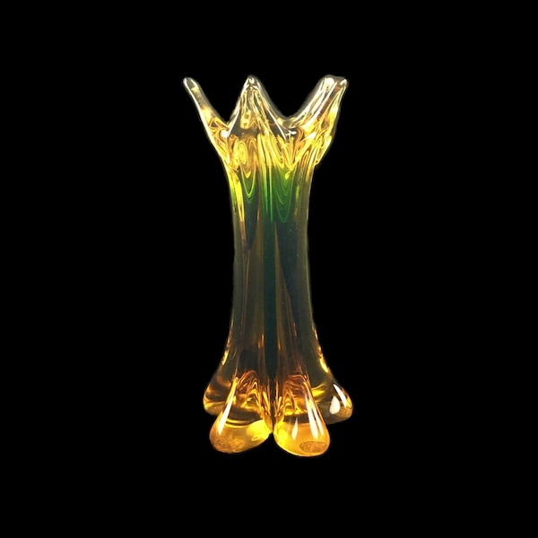 Chribska Amber and Green Blown Glass Starburst Vase Designed by Josef Hospodka