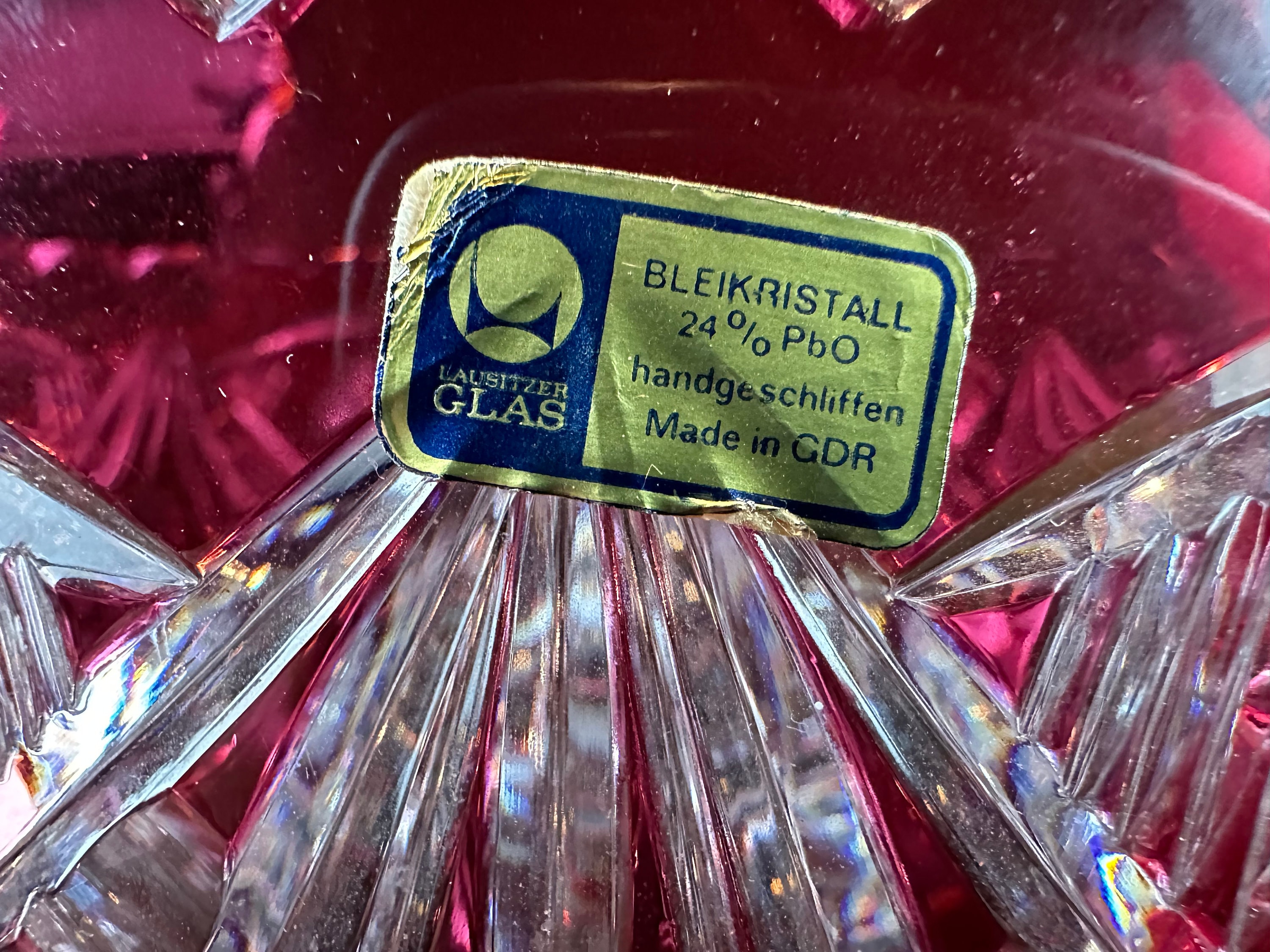 Lausitzer Cranberry to Clear Crystal Bowl With Scalloped Rim and