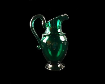 Erickson Glass 19th Century MMA Reproduction Signed Saratoga Emerald Glass Pitcher