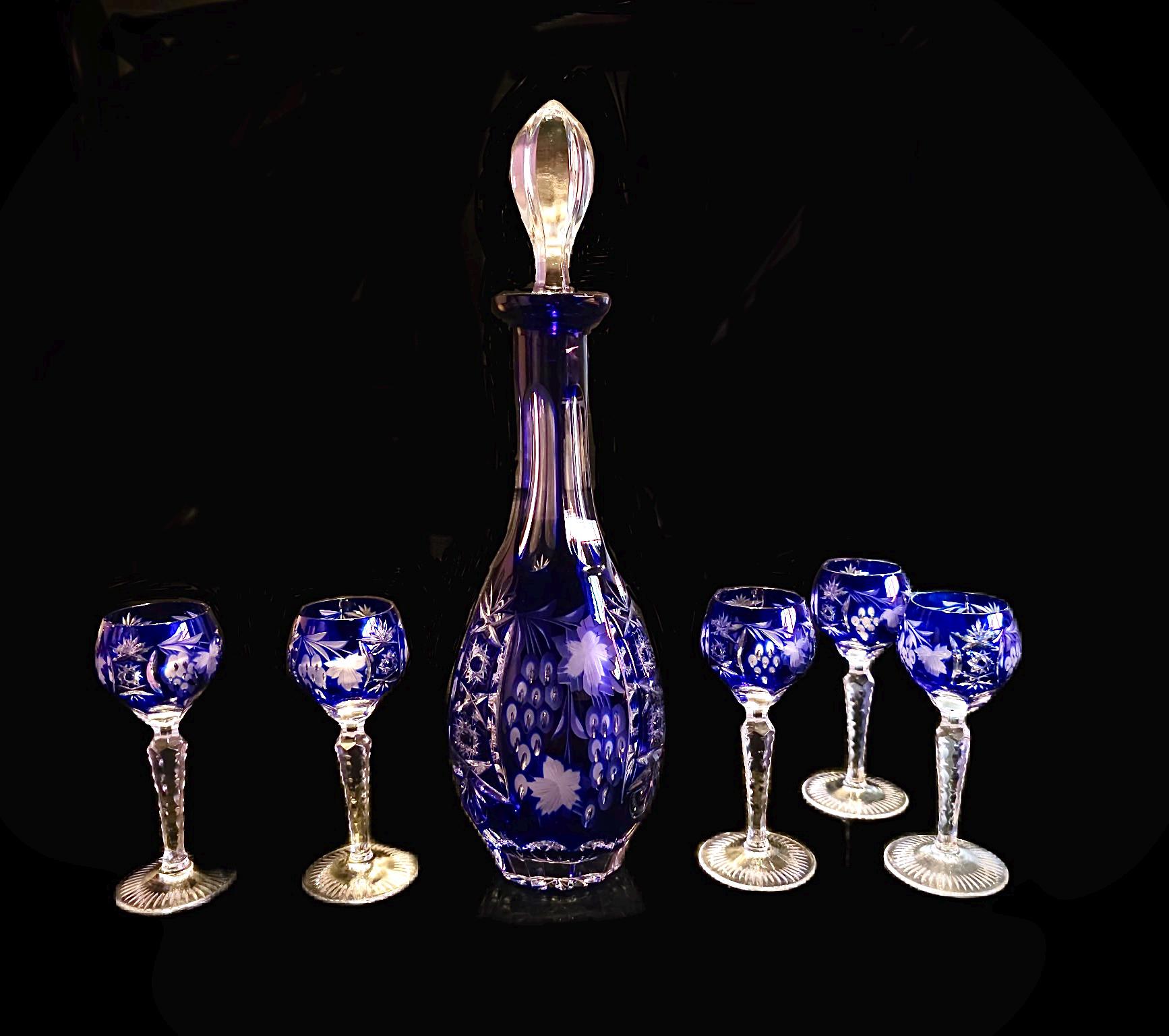 Nachtmann Bleikristall Traube Cobalt to Clear Crystal 7 Piece