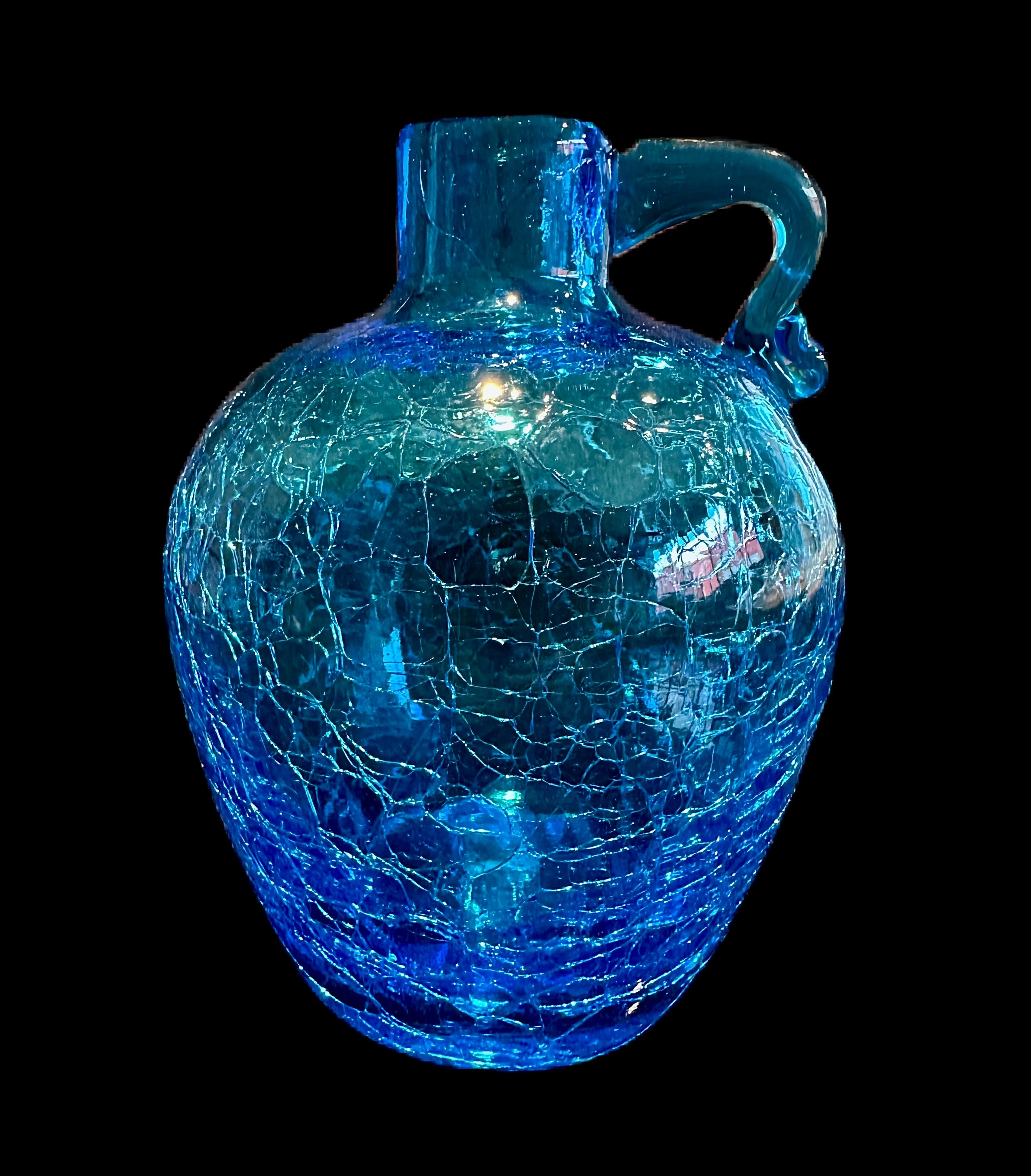 crack glass ブラックブルー　feuerhand Blenko 417 Turquoise Crackle Glass Moonshine Jug - Etsy