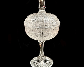 Bohemian Queen Lace Crystal Lidded Pedestal Candy Jar