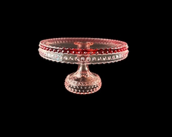 LE Smith Hobnail Pink Glass 8” Pedestal Cake Stand