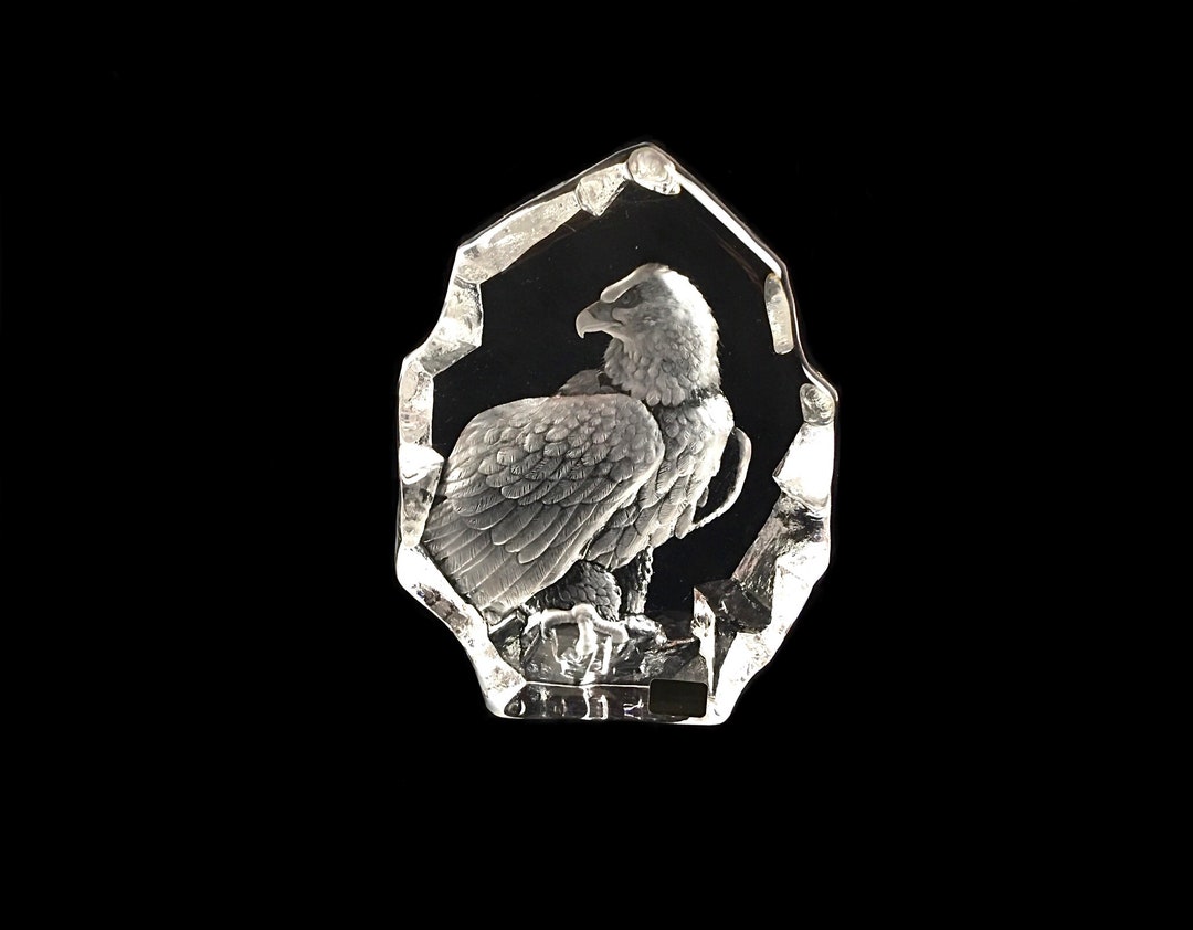工芸品 MATS JONASSON SWEDEN LEAD CRYSTAL EAGLE Mats Jonasson Signature Collection 33384 Perched Bald Eagle