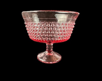 LE Smith Hobnail Pink Glass Pedestal Bowl