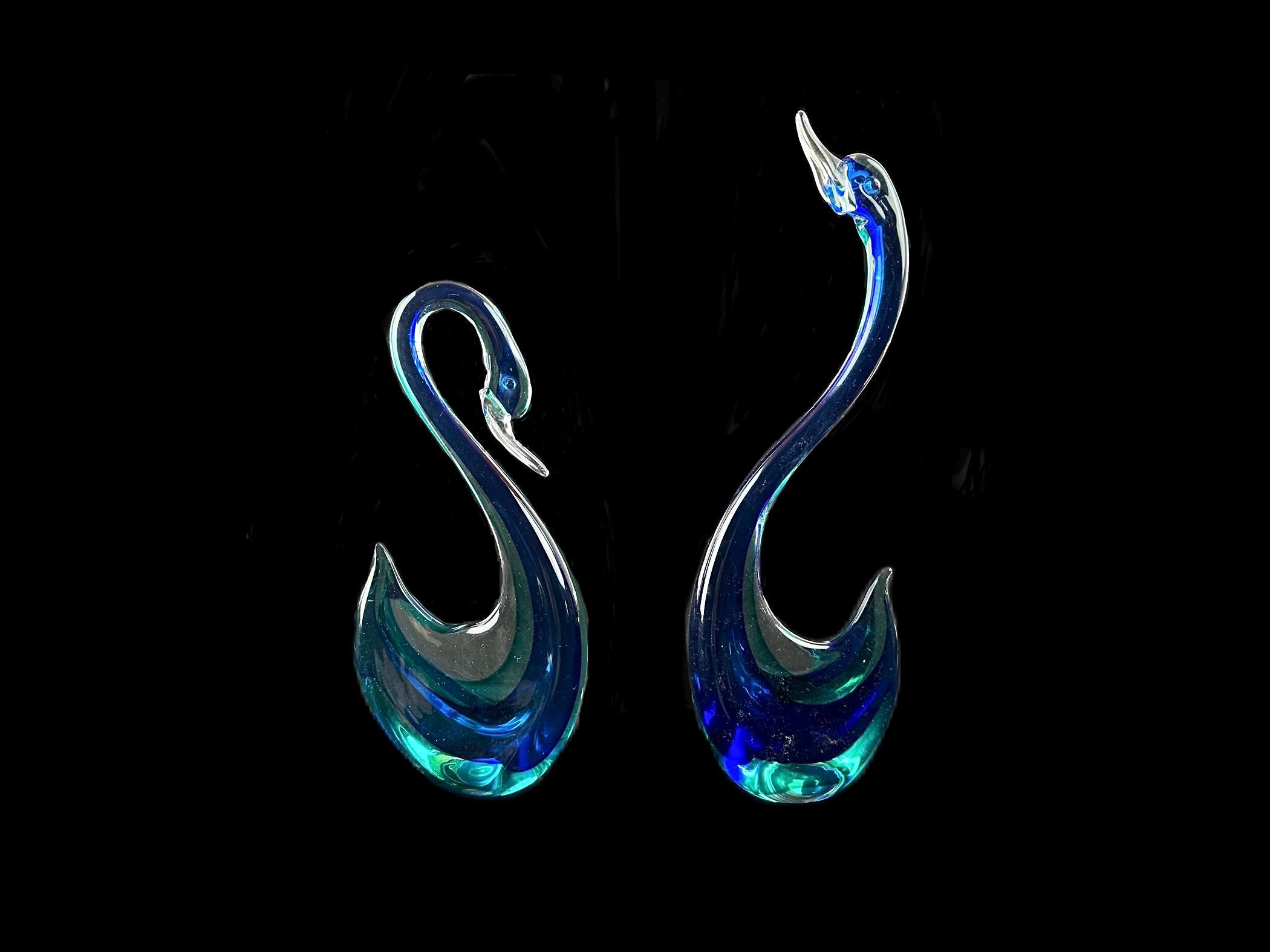 Flavio Poli Seguso Murano Sommerso Glass Swan Sculpture Set - Etsy