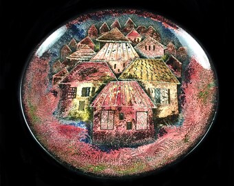 Sascha Brastoff Gloss Red Rooftops Plate 050