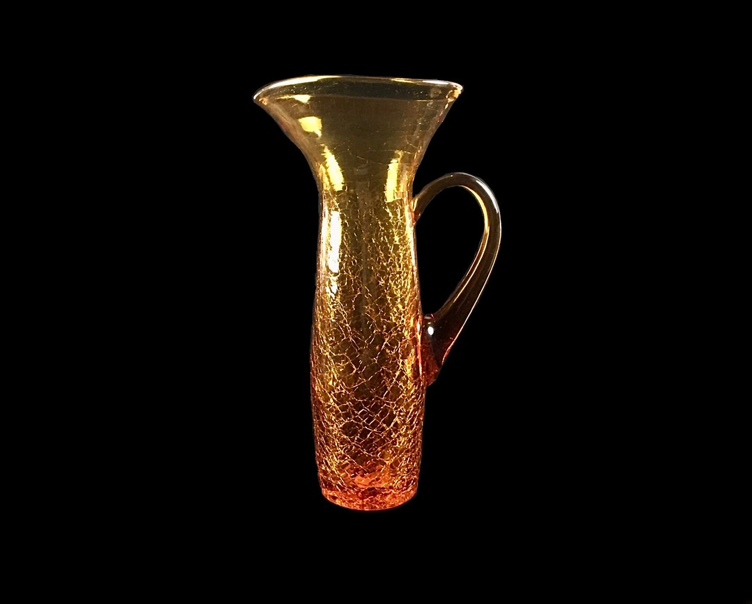 Rainbow Art Glass 9702 Honey Amber Crackle Glass Long John Pitcher