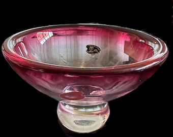 Chalet Cranberry in Crystal 8 Inch Pedestal Bowl With Original Stickers
