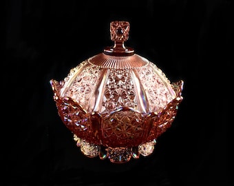 フェントン　バージニアガラス　琥珀色ボウル　デイジー＆ボタン Vintage Fenton Daisy and Buttons Pink Iridized Bowl - Etsy