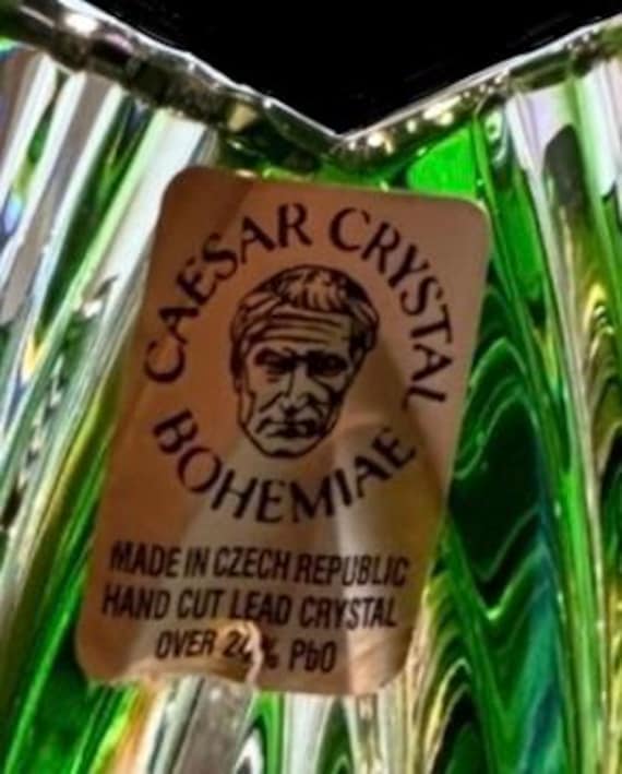Caesar Crystal Bohemiae Emerald to Clear Lotus Vase With Original