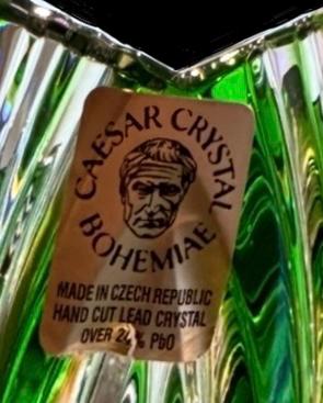 Caesar Crystal Bohemiae Emerald to Clear Lotus Vase With Original