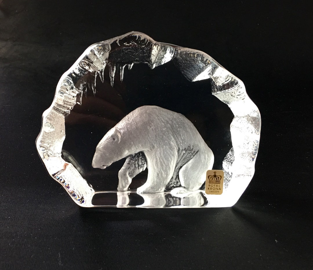 Mats Jonasson Royal Krona Crystal Polar Bear Sculpture - Etsy