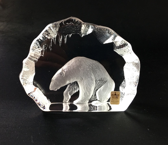 Mats Jonasson Royal Krona Crystal Polar Bear Sculpture - Etsy