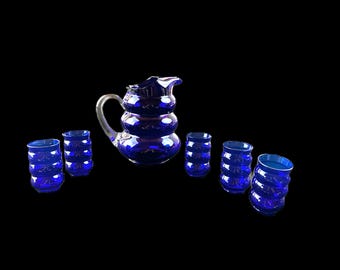 Louie Glass Company Cobalt Harpo 6 Piece Pitcher and Tumbler Set