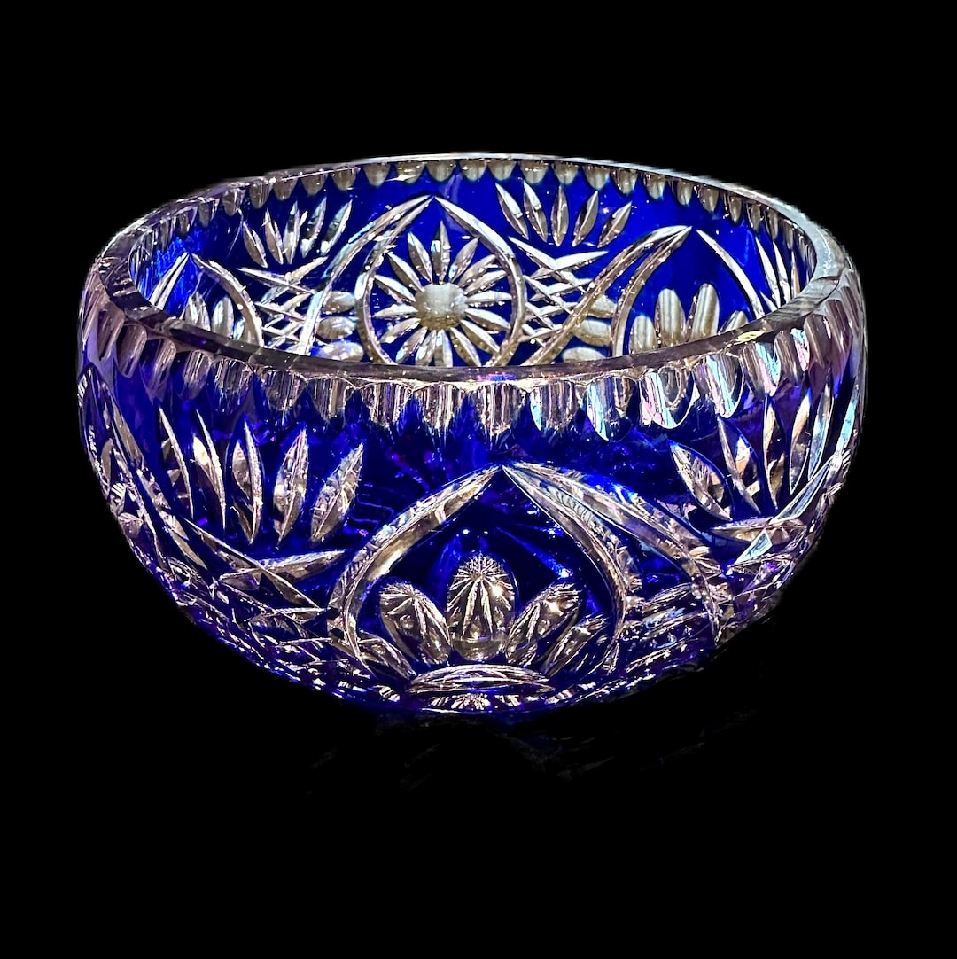 Cobalt Cut to Clear Bohemian Crystal Bowl - Etsy
