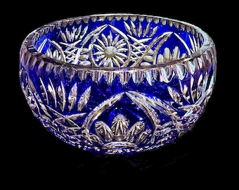 Cobalt Cut to Clear Bohemian Crystal Bowl