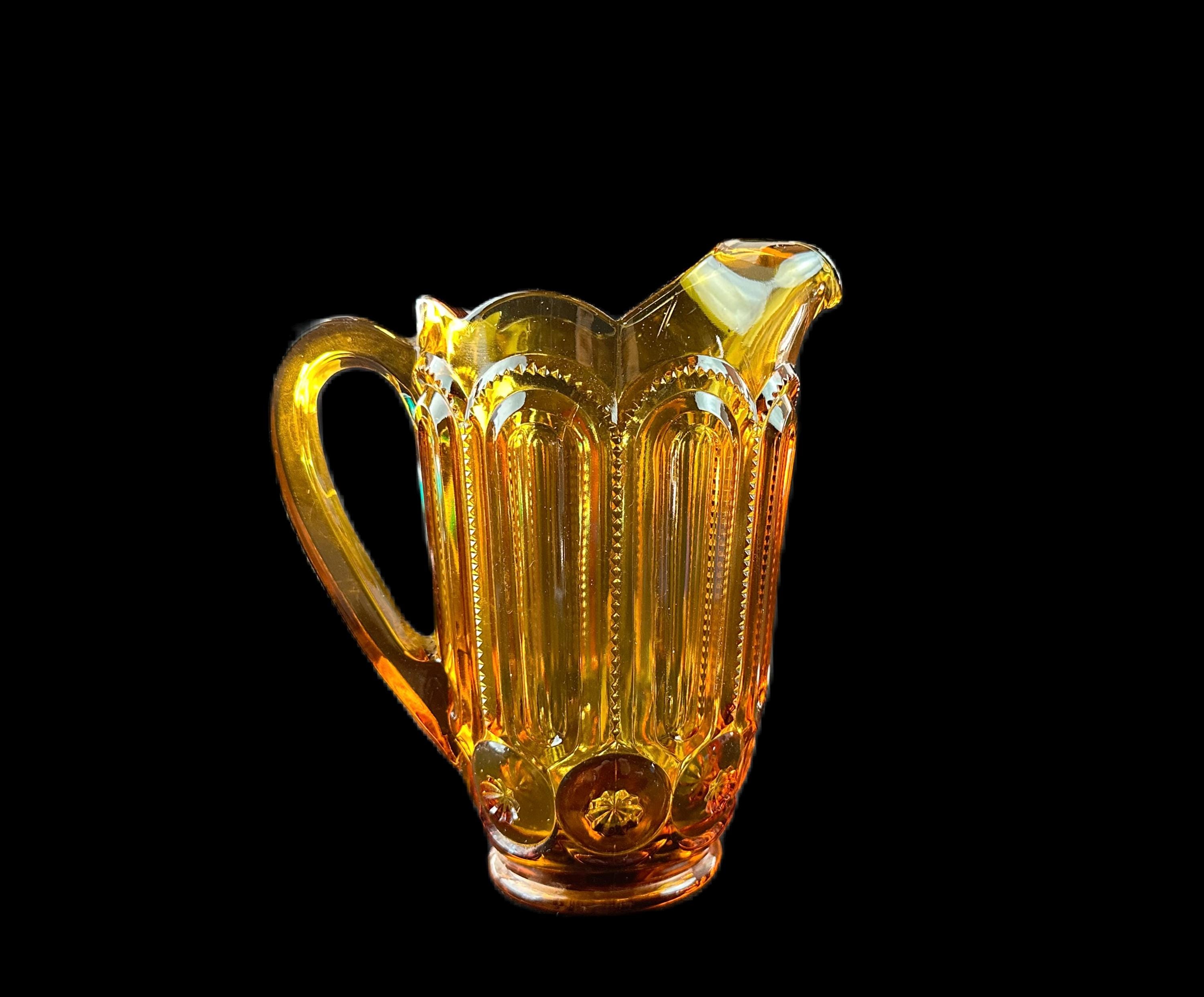 バーベキュー・調理用品 Vintage Amber Moon and Stars Goblets Vintage LE Smith Moon and Stars Yellow/amber Footed Covered