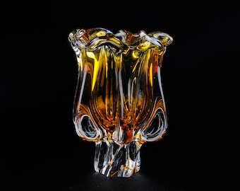 Chribska Amber and Clear Blown Glass Vase Designed by Josef Hospodka