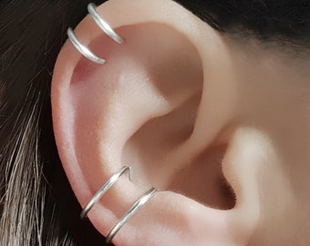 Ear Cuffs No Piercing, Ear Cuffs, Ear Wrap, Silver Ear Cuff, Fake Piercing, Rose Gold Ear Cuff, Double Hoop Ear Cuff, Fake Helix Piercing