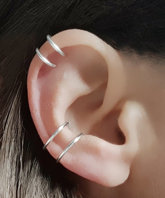 Ear Cuffs No Piercing Ear Cuffs Ear Wrap Silver Ear Cuff Fake Piercing Rose Gold Ear Cuff Double Hoop Ear Cuff Fake Helix Piercing Etsy