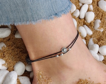 Adjustable cotton cord Anklet, Sun Anklet, Cord Anklet, Beaded Anklet, Charm Anklet, Ankle Bracelet, Festival Accessory, Summer Anklet, Gift