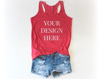 Download Next Level 6733 Mockup Ladies Triblend Racerback Tank Red Mockup Tank Top W White Background Instant Download Flat Lay W Shorts Apparel T Shirt Mockup Psd File PSD Mockup Templates