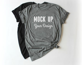 Download Free Bella Canvas 3001 - MOCKUP tee shirts - Unisex crew neck T-Shirt - Gray - Black - Instant Digital Download - Flatlay mock up PSD Template
