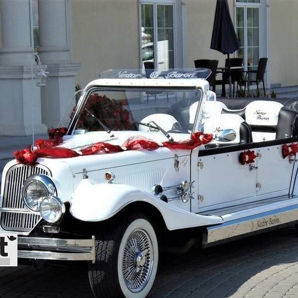 Kit de décoration de voiture de mariage Roses rouges organza ruban arcs décorations Mariage foire décor de fleur ensemble Auto hochzeit Décoration voiture mariage